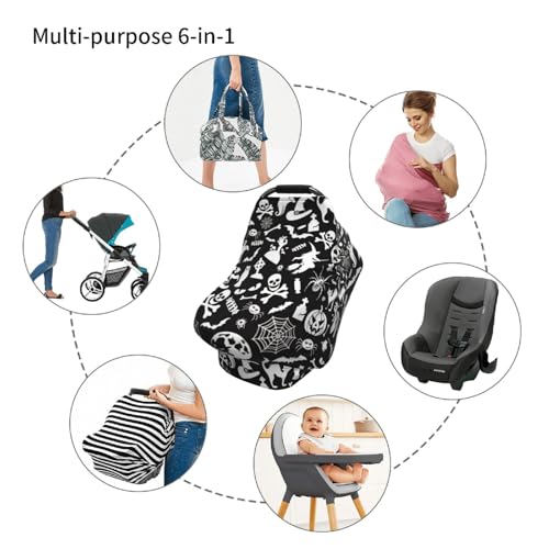 Image of Goth Halloween Skull Pumpkin Gothic Baby Stuff Car Seat Cover for Baby,Mom Nursing Breastfeeding Covers,Multi-Use Car Seat Canopy Carrier Cover,Newborn Shower Gift for Boys Girls