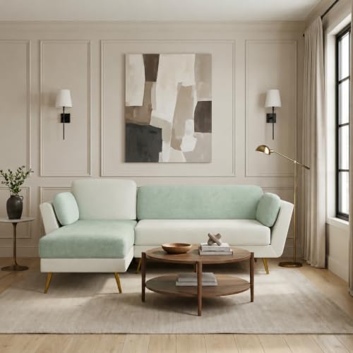 Image of Nuvola Air Premium Latex Fabric Sofa | 3, 4 & 5 Seater Options | 2 & 3-Toned Variants | Ultra-Soft Deep Seating Comfort | Modern Living Room Sofa | 3-Year Warranty (Mint Green and White, LHS, 4)