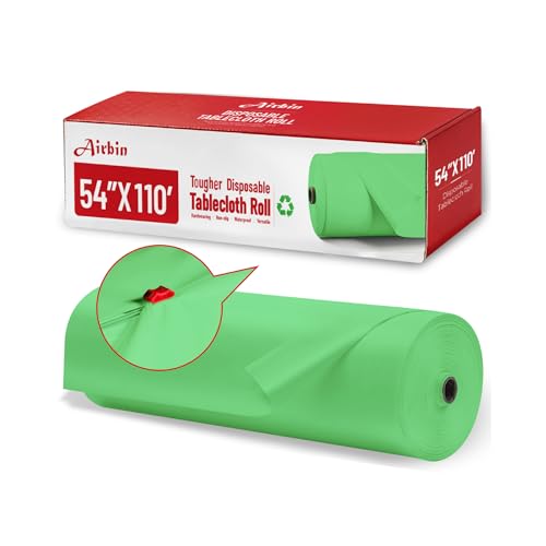 Image of Plastic Table Cloth, 110 Ft X 54 In Plastic Table Cloth Disposable Sage Green Tablecloth Premium PEVA with Any Cut Sliding Cutters Disposable Tablecloth for Picnics, Parties, Birthdays, Festivals