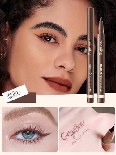 Image of Gege Bear Liquid Eyeliner Pen | Ultra-Fine Tip for Sharp Wing & Cat Eye | Waterproof, Long-Lasting | Smudge-Proof Formula | Slim Brush Tip | 4 Natural Glam Bold Black & Brown Tones Shades | Perfect Eye Makeup for Girls Women (02#Ash Brown, 1ml)