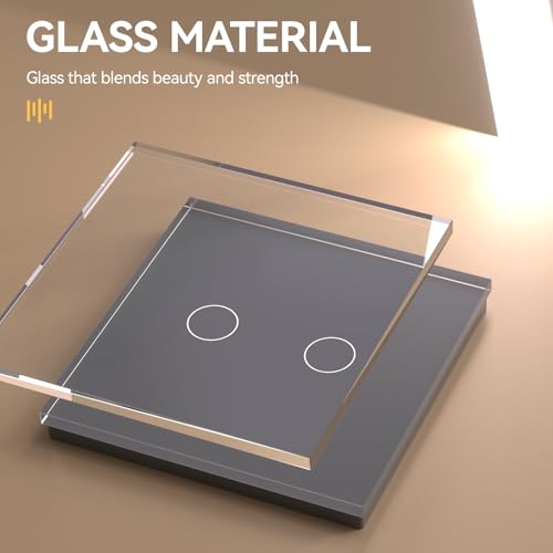 BSEED DimmSchalter für LED-Lampen, Touch Lichtschalter aus Glas, Non-wifi Schalter 700W 240V für eine perfekte Listimmungsvolle, 2 Fach 1 Weg Grau