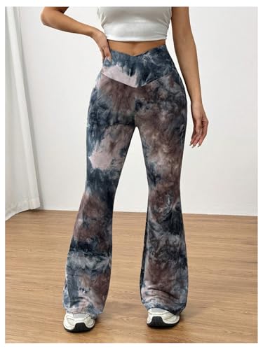 Verdusa Women's Plus Size Tie Dye Flared Pants High Waisted Bell Bottoms Stretchy Fitted Trousers4