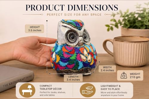 Image of Vintage Metal Owl Showpiece and Paper Weight Metal Handicraft Idol for Home Decor (Silver Stone)