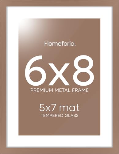 Image of Homeforia 6x8 Picture Frame Mocha, High End Metal 6 x 8 Mocha Frames with Mat 5 x 7 for Art, 8x6 Desk Frame Matted to 5x7 inch Photo, 6 by 8 Wall or Tabletop Frames, Tempered Glass, Wall Kit, Set of 2