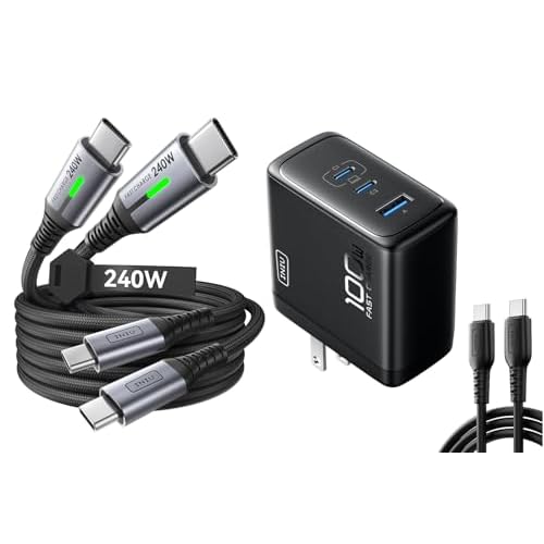 INIU [240W, 6.6ft 2-Pack USB C to USB C Cable + 3-Port 100W USB C Charger Block