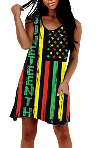 AOBUTE Womens June 19th Sleeveless Dress Juneteenth Sundress African American Celebration Cover up L