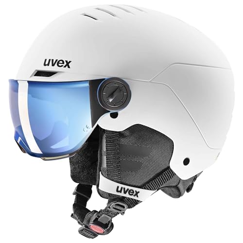 uvex Rocket jr Visor - robuster optimal belüfteter Skihelm mit beschlagfreiem Visier für Kinder - White - Black matt - 51-55 cm