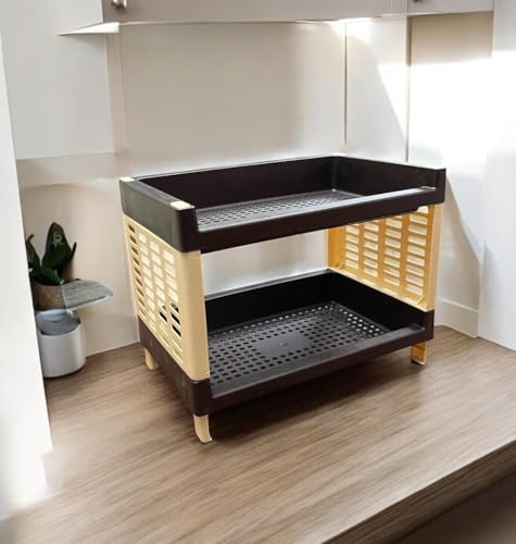 Image of C.S.M CSM 2-Tier Plastic Storage Rack, Brown