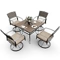 Pamapic 5 Piece Patio Dining Set for 4,Wicker Outdoor Furniture Set for Backyard Garden Deck Poolside with Square Plastic-Wood Table Top,4 Cushions Swivel Rocker Chairs,Removable Cushions(Beige)