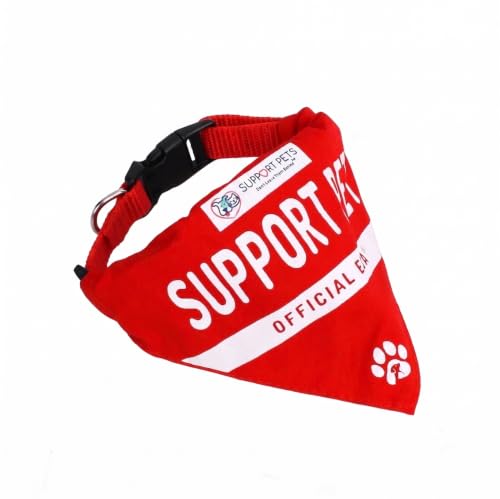 Support Pets Reversible ESA & PSD Pet Bandana Printed Support Pet & Service Pet Scarf Comfortable Cotton Dog & Cat Bandana Stylish Pet Clothes Accessory Red Fits Small & Medium Pets