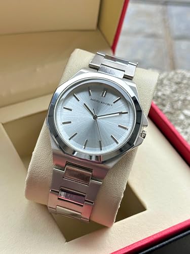 Image of AMERICANVIBER Dual Tone Stainless Steel Strap Men's Wrist Watches Classic Minimalist Bar Scale Dial Analog Wrist Watch for Men