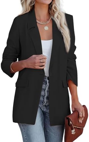 Blazer de mujer, chaqueta de manga larga, dobladillo y abertura e...