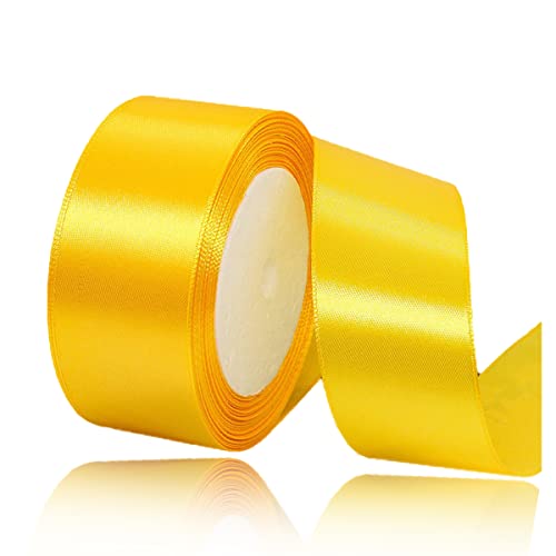 Yellow Ribbon 40mm, 23 Meters Yellow Satin Fabric Present Ribbon for Crafting Gift Wrapping, Balloons, Floral Bouquet