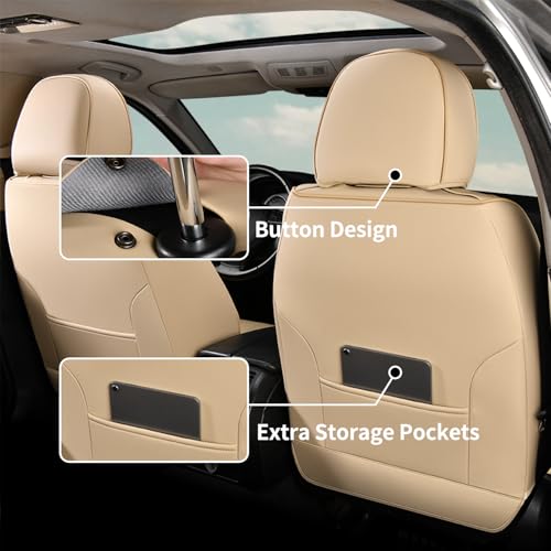 Image of FLORICH Car Seat Covers Full Set Leather Front and Rear Seat Covers Luxury Automotive Car Seat Cover Car Seat Cushion Seat Protector Universal Fit for Most Cars Trucks SUV, Beige