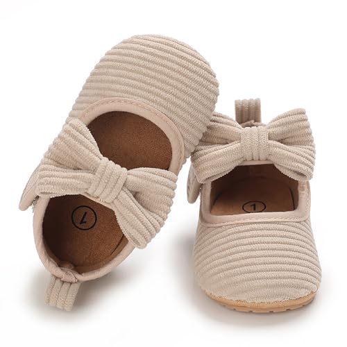 Image of INMINPIN Baby Girls Shoes Corduroy Princess Dress Mary Jane Flats Newborn Infant First Walking Shoes Soft Rubber Sole House Indoor Slippers