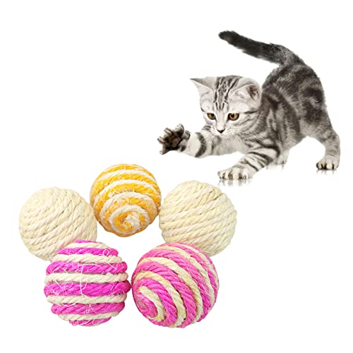 Andiker Sisal Ball - Confezione da 5 Palline per Gatti, 4.5 cm, Colori Assortiti - Giocattolo Interattivo da Grattare per Interni, Colore Casuale