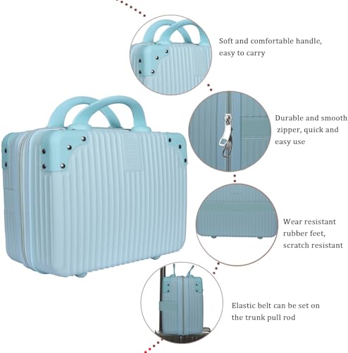 Image of Portable Hard Shell Cosmetic Bag Travel Case, Small Travel Hand Luggage with Elastic Band, Mini Abs Carrying Makeup Case Suitcase (B-Sky)
