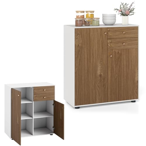 KOMFOTTEU Buffet Bas avec 2 Armoire à Porte, Meuble Rangement, 3 Étagère réglable, Armoire de Cuisine avec Kit Anti-basculement, pour Salon, Salle à...