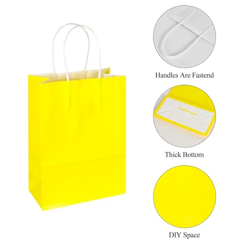 Image of BLEWINDZ 32Pcs Small Paper Gift Bags with Tissues, Yellow Party Favor Bags with Handles, 8.7 inch Goodie Bag for Birthday, Shopping, Party Supplies
