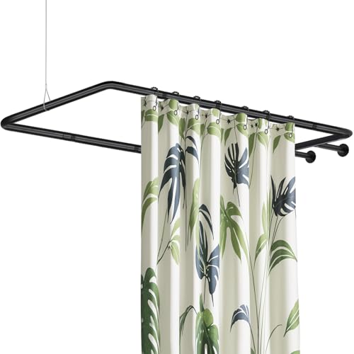 Anndason Heavy Duty 60x28 Clawfoot Tub Shower Curtain Rod Round Shower Curtain Rod (Black 60x28)