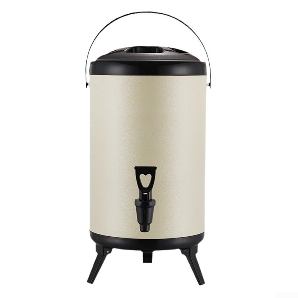 Dispensador de agua de acero inoxidable aislado con cubeta de bebidas de plástico de calidad alimentaria y grifo de resina (8L Beige)