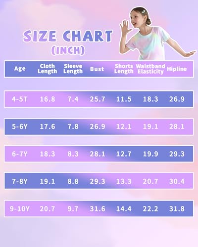 Image of DISAUR Girls Summer Outfits 2 Piece Matching Sets Tie Dye T Shirt and Shorts Set with Pockets for Girls 4-10 Years