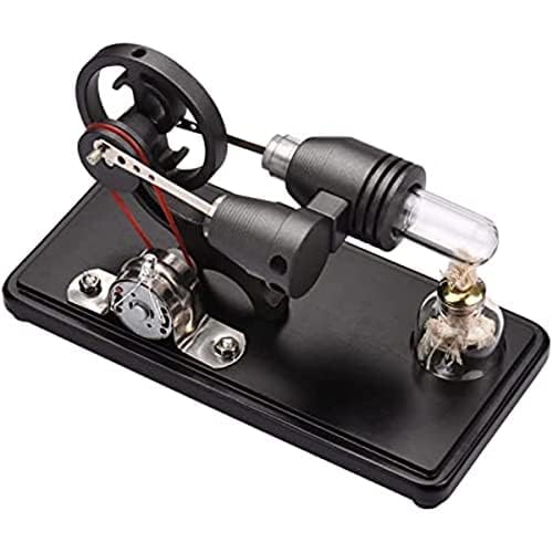 AYUNJIE Aire Caliente Stirling Motor Generador de Electricidad Modelo de Motor con Luz LED Dólar Volante Diseño Ciencia Experimento con Haya Base DIY