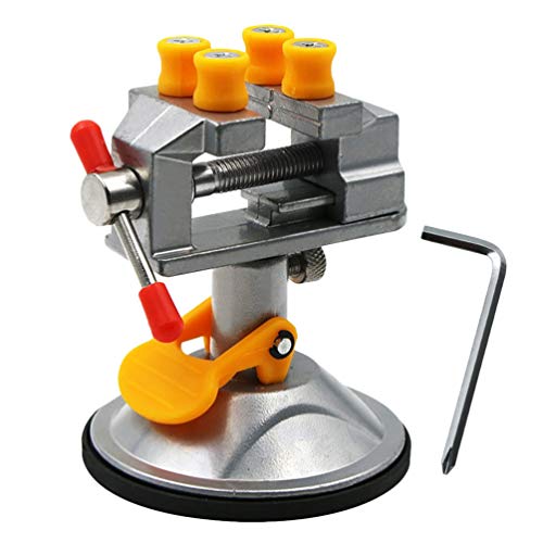 ULTECHNOVO Mini Tornillo de banco Tornillo de banco pequeño con pinza para mesa banco de trabajo portátil Ventosa para torneado de corte en miniatura, Plateado