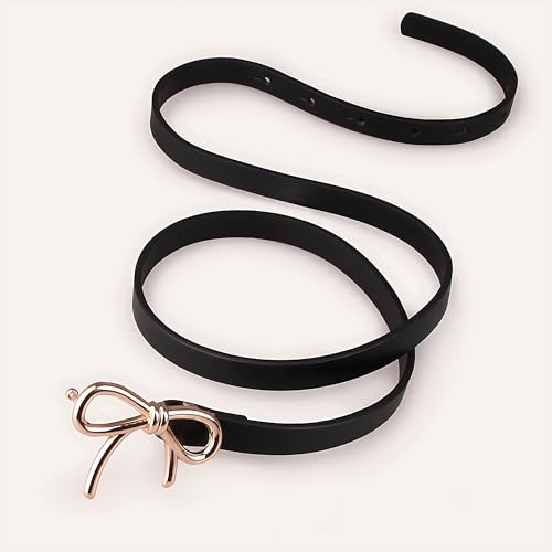Womens Leather Belt Gold Bow Skinny Belt for Dresses Dress Jeans Ladies Thin Waist Belt for Pants4