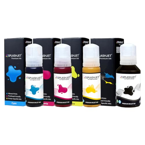 Image of Splashjet 008 Compatible Refill Pigment Ink for Epson L15150, L15160, L15140, L6490, L6460 Printer - Compatible Ink Bottle for Epson 008 Ink Code (70gm x C /M /Y + 120gm x Bk) Ink Bottle Set - 502367