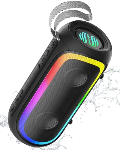 Portable Bluetooth Speaker with IPX6 Waterproof, 20W HiFi Stereo Sound, 18H Playtime, 7 Color Lights, Bluetooth 5.4 with TWS Pairing, Compatible with Smartphone/Tablet/PC Soundbox for Home/Outdoor