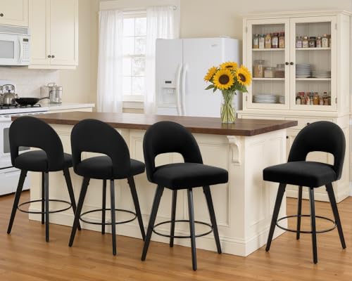 Butacos Giratorios de Bar para Cocina, Juego de 4 Unidades, Altura de Encimera, con Espaldar y Tapizado, Estilo Moderno en Madera, Color Negro miniatura 1