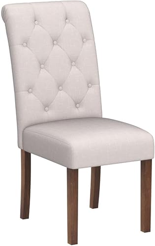 Miniatura 9 de COLAMY Juego de 4 sillas de comedor tapizadas Parsons sillas de comedor tapizadas sillas laterales de cocina de tela con patas de madera color beige