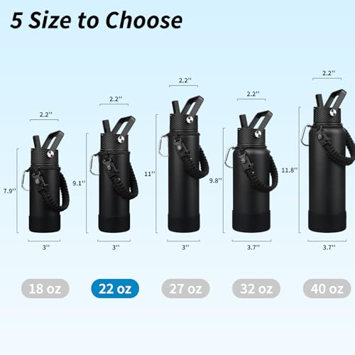 Image of BJPKPK 22oz Insulated Water Bottle with 3 Lids, Straw Lid & Handle
