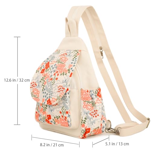 Image of SILKAREA Canvas Sling Backpack Purse for Women Embroidery Travel Multi-purpose Crossbody Backpack Bags Shoulder Bag (Embroidered W)