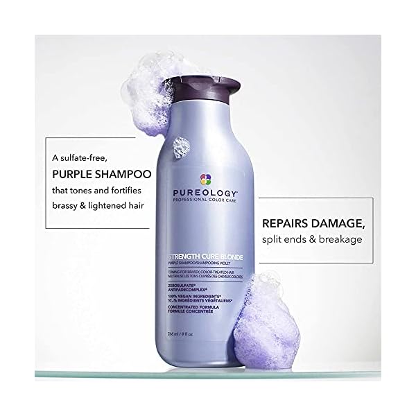Pureology Strength Cure Blonde Purple Shampoo for Blonde & Lightened Color-Treated Hair, 9 Fl Oz