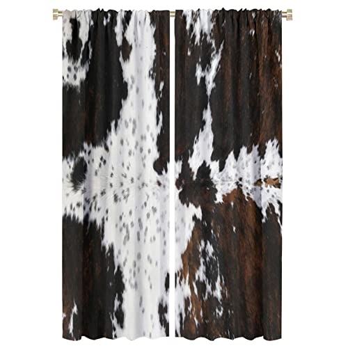 Image of MYS QiQi Cow Print Curtains Wild Animal Skin Art Decor Window Drapes Black White Blackout Curtains Exclusive Home Curtains Indoor 42x63in