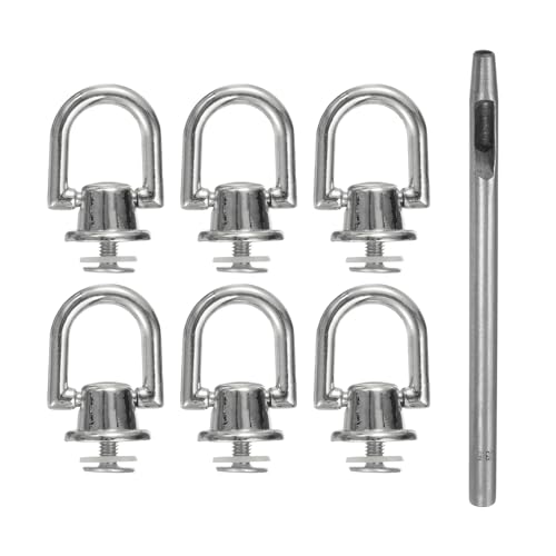 HARFINGTON 6pcs Metal Studs Rivets 6.6mm D-Ring Button Rivets with 3.5mm Leather Hole Punch for Leather Craft, Dim Gray