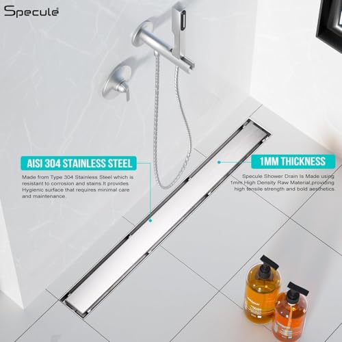 Image of Tile Insert Shower Drain Channel | 18 x 4 Inches Waste Water Floor Drain for 13mm Tile | 304 Stainless Steel Invisible Shower Drain | Drain Channel with Cockroach Trap and Side Hole