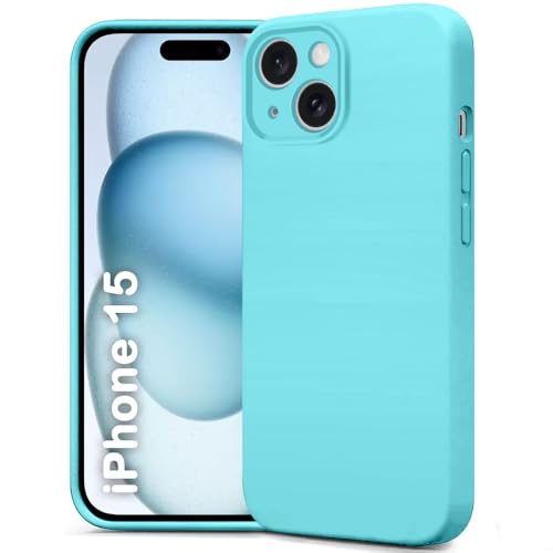 Image of TheGiftKart Liquid Silicone Back Cover Case for iPhone 15 | Soft Micro-Fibre Lining Inside | Camera & Screen Protection | Shockproof Back Cover for iPhone 15 (Silicone, Aquamarine)