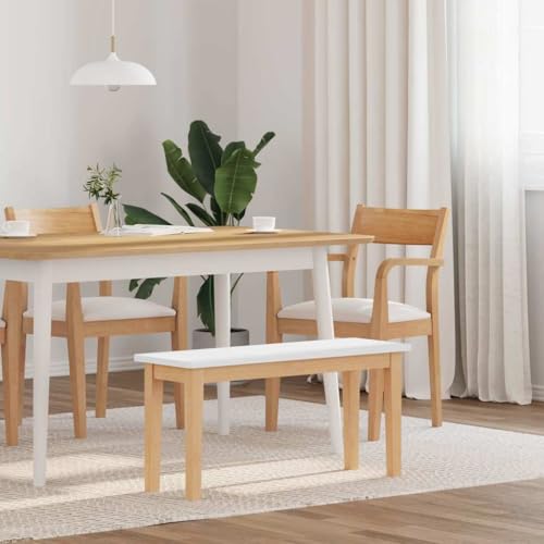 Xichuzi Banco 90 cm Madera Maciza Caucho Blanco, Bancos Baul para Dormitorio, Banco Vestidor, Banquetas, Bancos para Cocina, Banco Auxiliar Cocina - 4102598