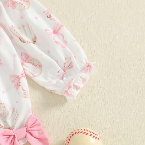 Baby girl baseball outfit newborn little sister smocked bubble romper football Bowknot bodysuit cute fall clothes4