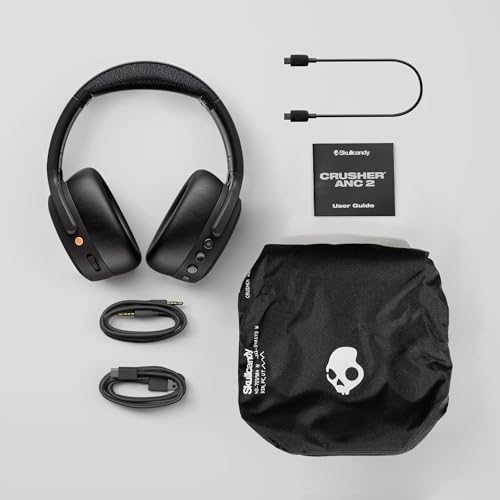 Image of Skullcandy Crusher ANC 2 Wireless Over-Ear Bluetooth Headphones with Extra USB-C Charging Cable, Multi-Sensory Bass, Active Noise Cancelling, 60 Hours Battery, Microphone iPhone Android - Bone