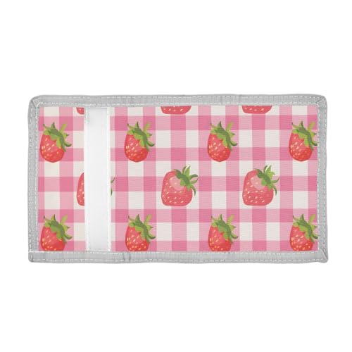 ALAZA Kids Wallets for Boys Girls Toddler Trifold Wallet Children Small Strawberry Pink Checkered with Zipper Coin Pocket2