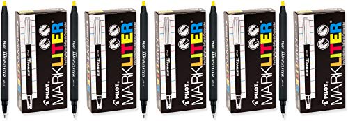PILOT Markliter Stick Pen & Highlighter, Black Ballpoint Ink/Yellow Highlighter, 12 Count (45600),Yellow/Black 5 Pack