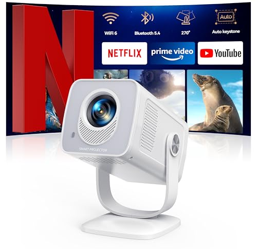 [Android 13|Ottica Corta]Proiettore WIFI6 e Proiettore Portatile Bluetooth 5.4 Two-Way Supporto 1080P 4K Mini Videoproiettore Auto Keystone Rotazione di 270° Per Esterni/Telefoni/HDMI/USB/TV Stick
