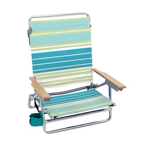 Rio Brands Classic 5 Position Lay Flat Folding Beach Chair, Green Stripes
