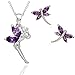 Produktbild Crystalline Azuria Fee Tinkerbell Lila Violett Zirkonia Kristalle Schmuck-Set Halskette Anhänger 45 cm Ohrstecker Ohrringe 18 kt Weiß Vergoldet