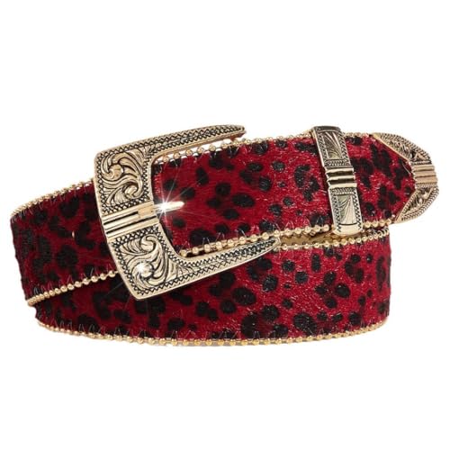 Leopard Western Belt for Women Cowgirl Cowboy Belt with Gold Buckle Fashion Ladies Leather Belt for Jeans Pants