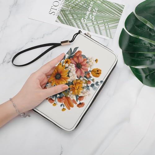 Glass Vase with Colorful Flowers Blessed PU Leather Clutch Long Bifold Wallet, Coin Purse Credit Pass Case, Durable Card-Holder Money Storage for Women Men4
